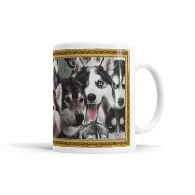 Lots Of Huskies On A Coffee Mug