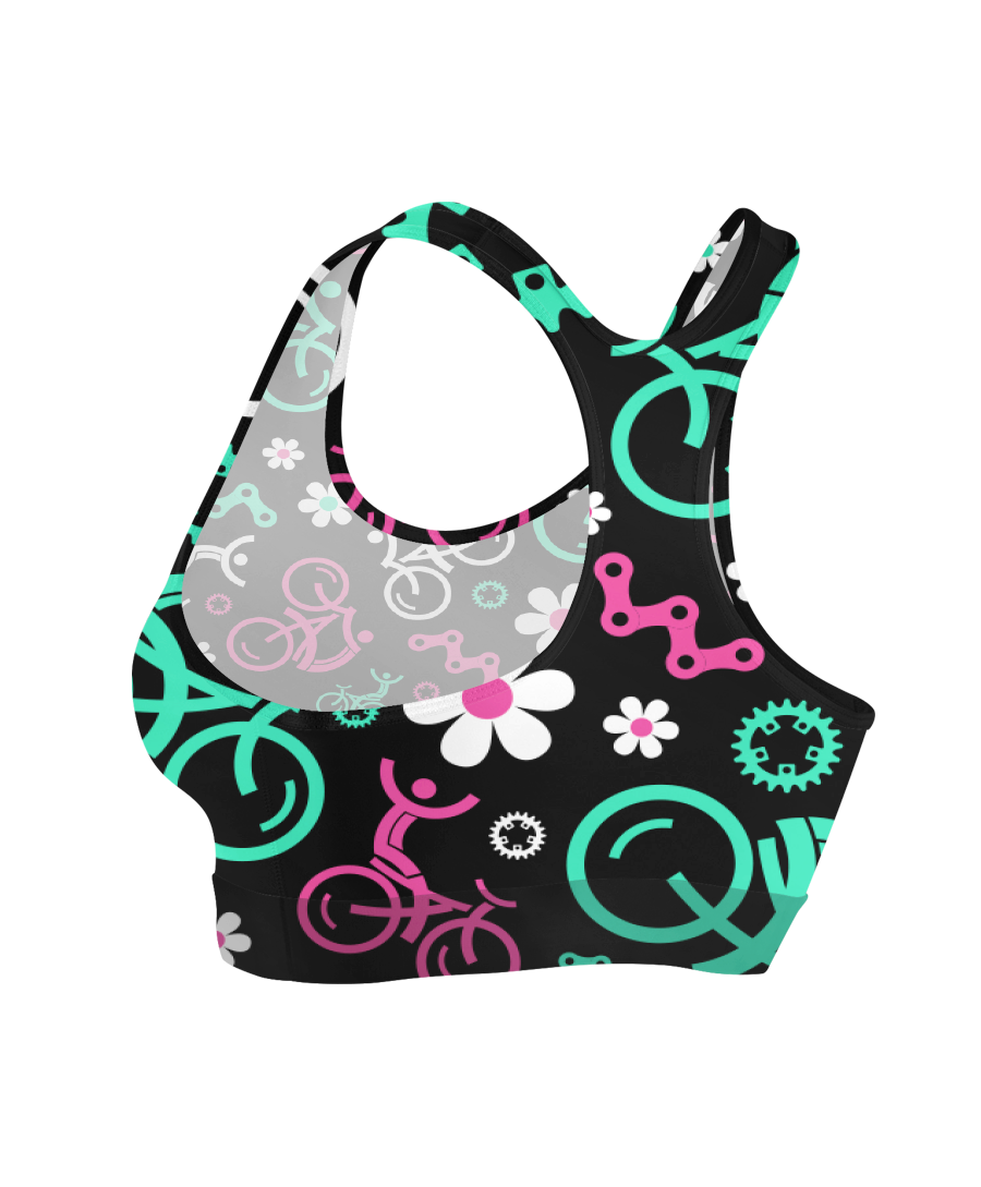Floral Bicycles Sports Bra