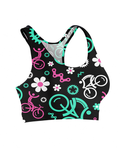 Floral Bicycles Sports Bra