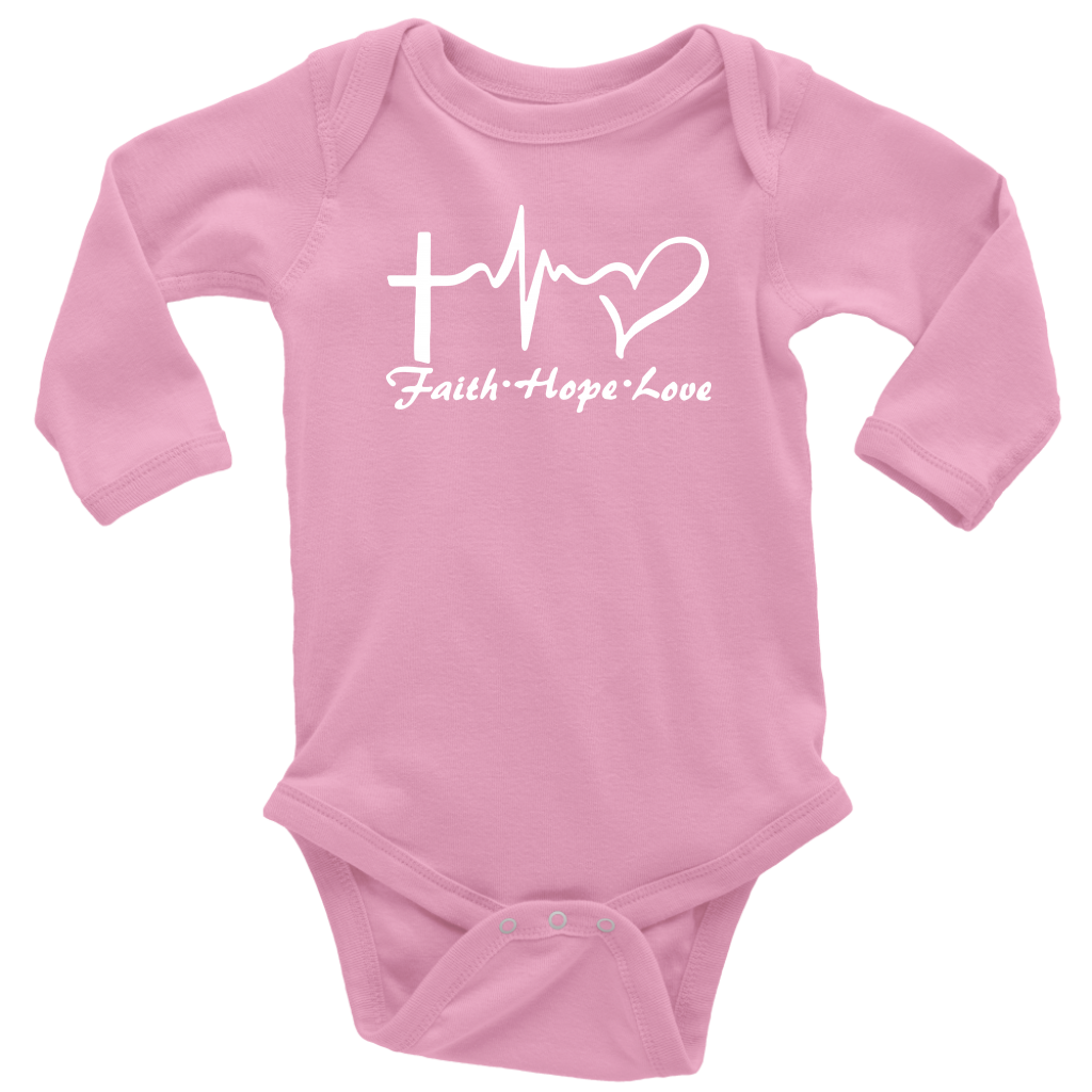 Faith, Hope, Love Long Sleeve Baby Bodysuit